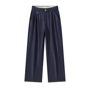 男士宽松刺绣美式休闲裤男款裤子2026新款牛仔蓝阔腿裤微弹直筒裤