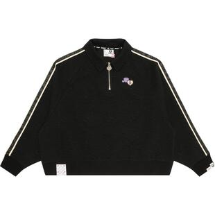 Aape旗舰女装春秋爱心猿人刺绣半拉链短款宽松卫衣B392XXN