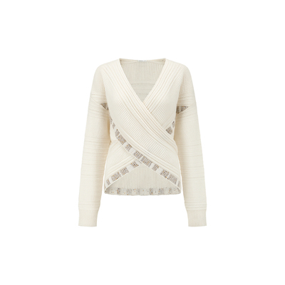 DEEPMOSS条纹交叠羊毛混纺上衣女