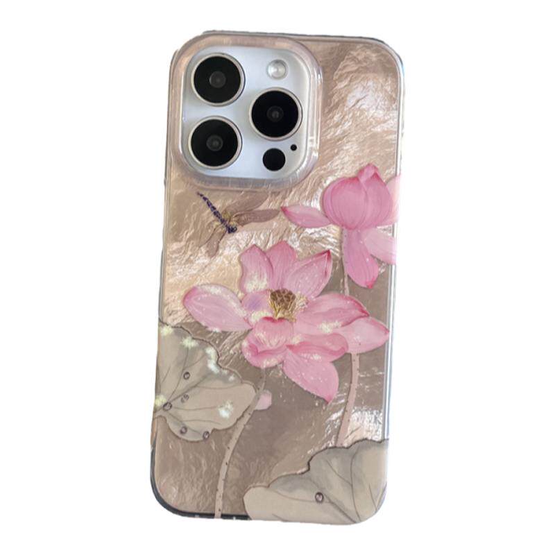 国潮新款油画荷花适用iPhone14苹果15Promax手机壳13防摔12女11潮16Promax复古文艺中国风14Pr