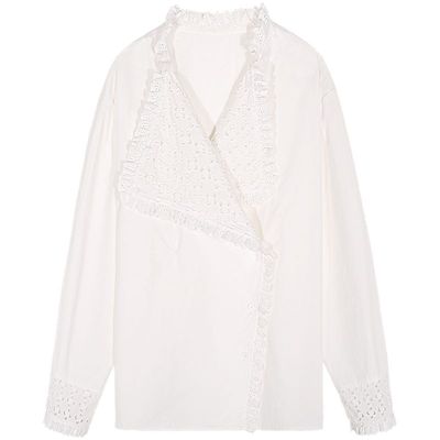 落落狷介长袖白色法式衬衫女