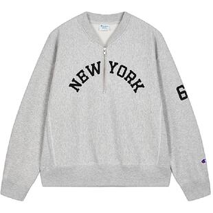 Champion冠军卫衣女2025冬季新款美式半拉链休闲加绒立领上衣潮