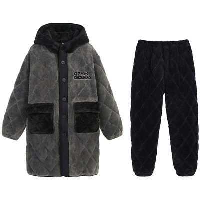 亲嘴猫珊瑚绒情侣夹棉睡衣