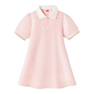 迪士尼女童POLO领连衣裙夏季短袖学院风甜美百搭裙子儿童时尚群子