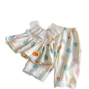 女童夏季套装蕾丝边上衣裤子韩系可爱两件套百搭无袖公主风洋气