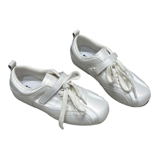 2026春季新款真皮网面复古芭蕾风百搭厚底内增高休闲阿甘德训鞋女