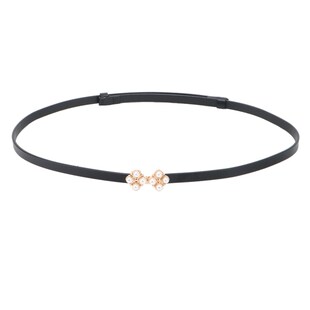 珍珠装饰细腰带女配裙子时尚百搭真皮小皮带连衣裙腰链性感黑红色