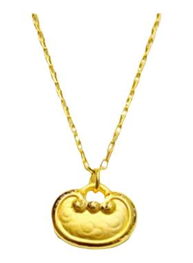 纯银925镀黄金色小元宝项链 女祥云小锁包吊坠锁骨链新中式简约潮