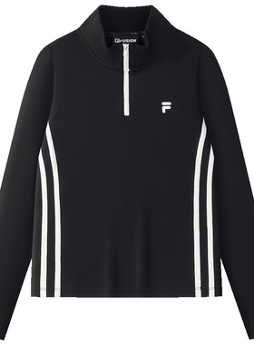 FILA FUSION斐乐潮牌女子针织长袖衫官方秋新季款修身半拉链长T恤
