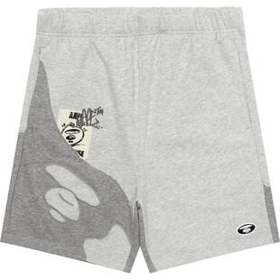 Aape男装春夏猿人图案撞色拼接毛边做旧嘻哈潮流休闲短裤A699XXM