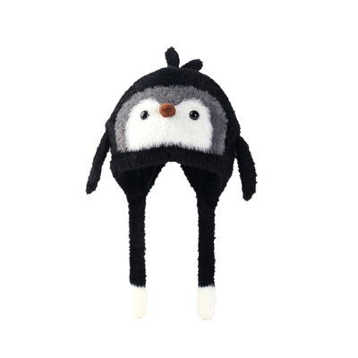 捏捏叽叽响亲子款可爱卡通企鹅毛绒帽子女秋冬柔软保暖包头护耳帽