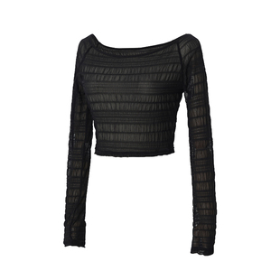 舞苑王军芭蕾舞蹈体操服网纱成人褶皱网纱露肩堆堆袖上衣