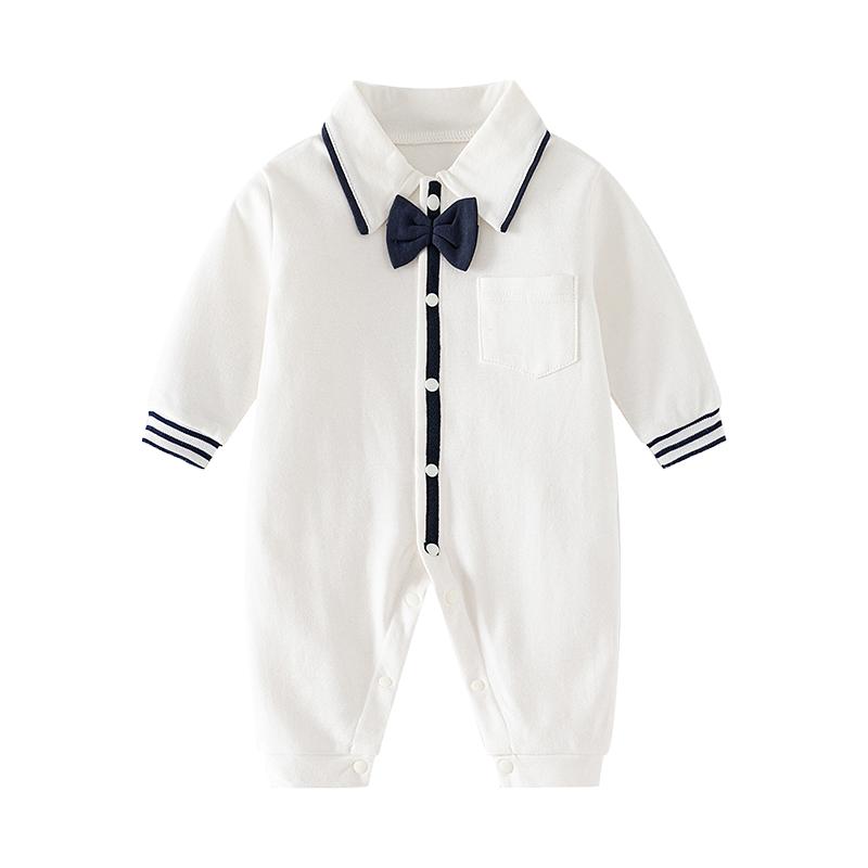 嬰兒連體衣純棉簡(jiǎn)約春秋款長(zhǎng)袖爬服男女寶寶棒球服哈衣時(shí)尚外穿服