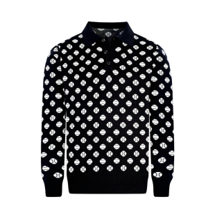 法式奢华时尚高端翻领毛衣男英伦复古网球提花商务男士长袖polo衫