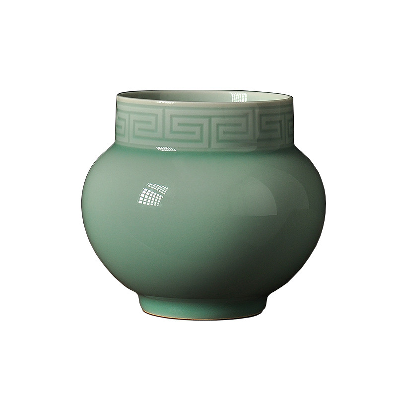 青瓷回纹茶渣斗陶瓷废水桶茶水缸