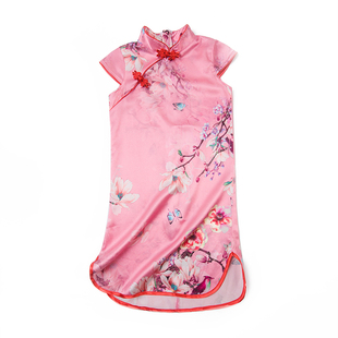 女童真丝旗袍儿童桑蚕丝裙宝宝衣服女孩国风丝绸新年中式连衣裙夏