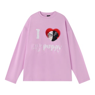 BJHG不计后果小狗趣味基础长袖t恤男款冬季美式休闲内搭打底T恤女