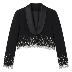 周深明星同款短款西服外套男高级感手工缝珠轻奢秀款高品质小西装