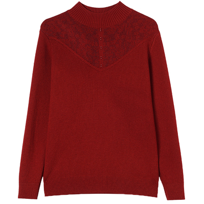 恒源祥半高领羊毛衫蕾丝短款