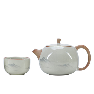 米黄汝窑中式泡茶壶单个陶瓷功夫茶具家用汝瓷开片可养泡茶壶茶杯