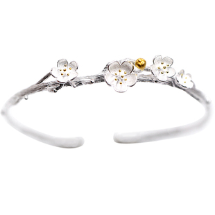 梅花雪丨软语设计艺术古风白水晶S925纯银梅花枝手镯项链耳钉戒指