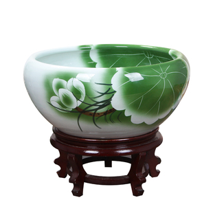 景德镇陶瓷鱼缸碗莲睡莲盆荷花缸大号乌龟养鱼盆家用流水摆件创意