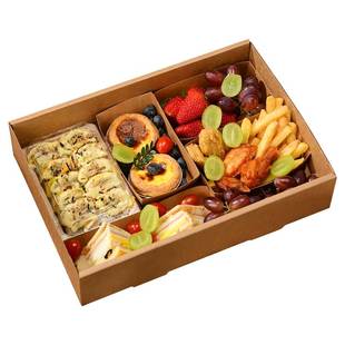 野餐盒子一次性打包便当盒春游郊游露营网红牛皮纸烤肉小吃寿司盒