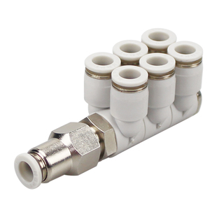 组合一拖六快插七通双排气管接头4 6 8 10 12mm一进六出可旋转