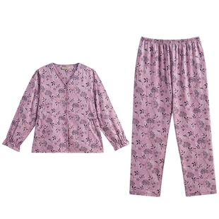 秋鹿超柔软针织碎花秋冬季睡衣长袖纯棉布料100%全棉家居服套装