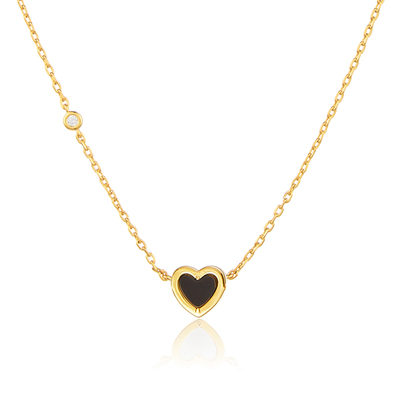天然石镀18K金女性爱心项链双面
