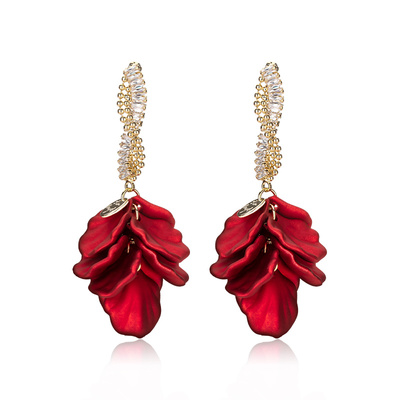 红色花瓣爆闪耳饰女气质