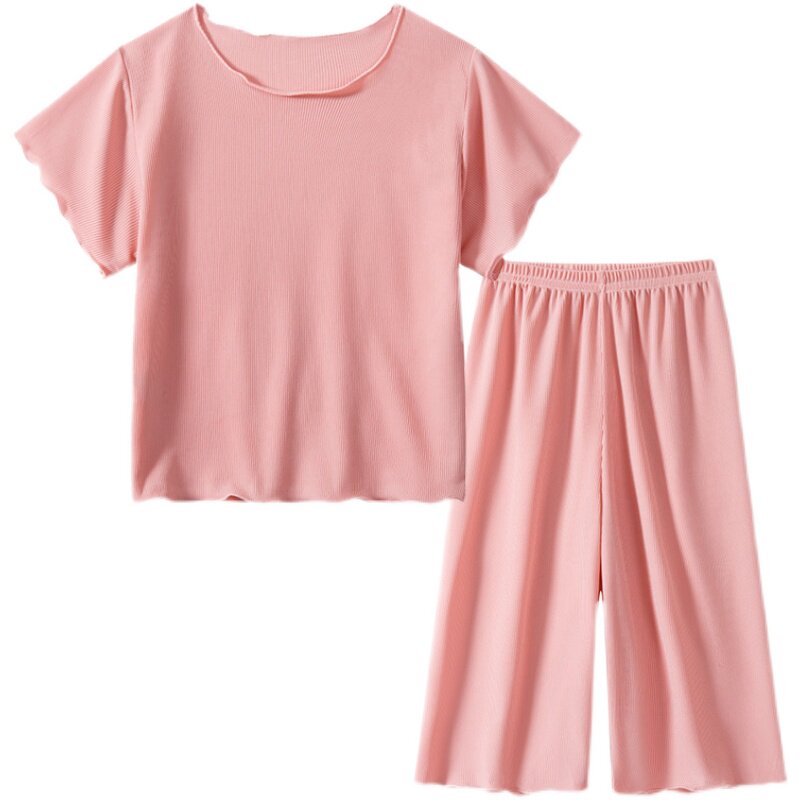女童睡衣套装夏季儿童宽松家居服亲子装冰丝薄款女孩短袖空调服