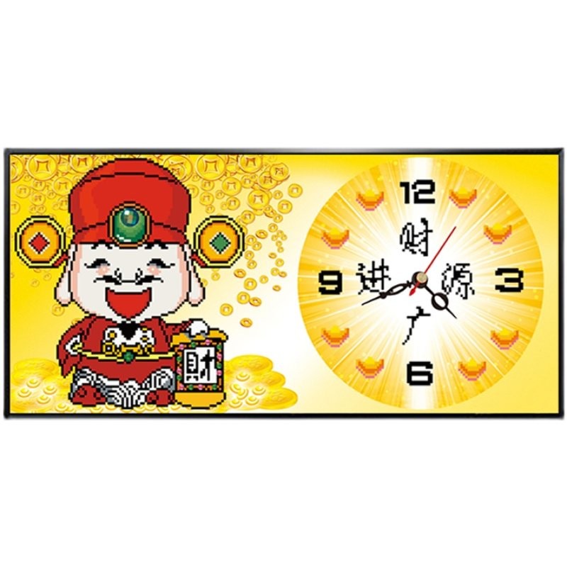 财神爷钟表钻石画方钻满钻客厅财源广进粘贴砖点钻石十字绣挂店铺