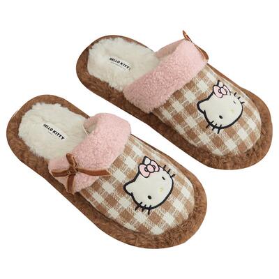 Gukoo/果壳拖鞋女冬季HelloKitty联名新款加绒保暖女士居家棉拖鞋