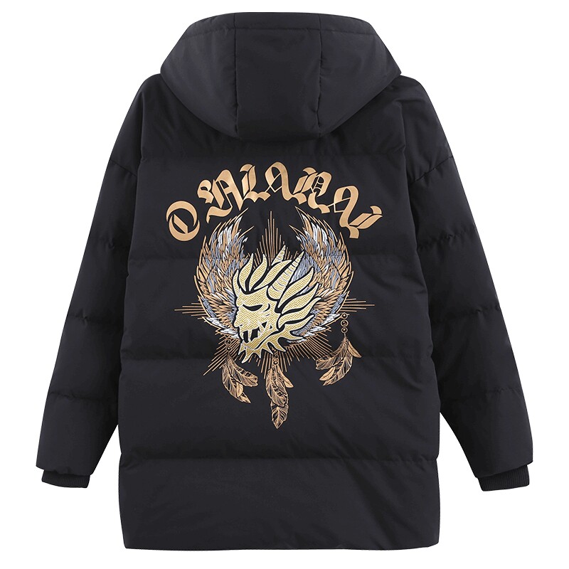 ONIARAI潮牌黑金绣花长款羽绒服