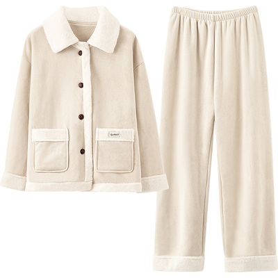 情侣款睡衣秋冬双面绒休闲简约