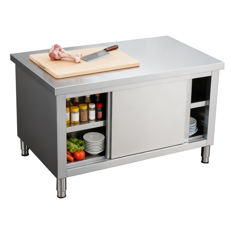 304厨房操作台不锈钢工作台面带拉门案板储物柜切菜桌子商用饭店