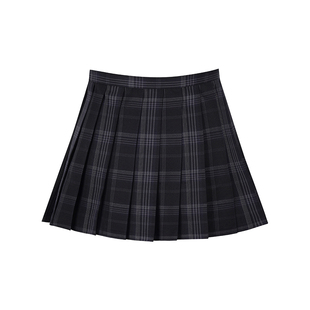 花铃太太jk短裙渊黑色小格子裙女学院风百褶高腰显瘦秋冬半身裙