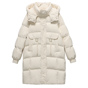 雅鹿长款羽绒服女2025冬新款时尚过膝长款连帽修身显瘦保暖外套