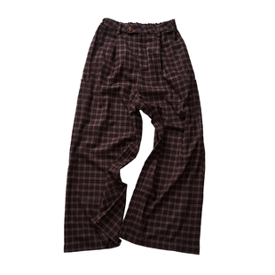 GongheRepub 「枫」磨毛格纹长裤 慵懒垂坠松紧腰保暖直筒阔腿裤