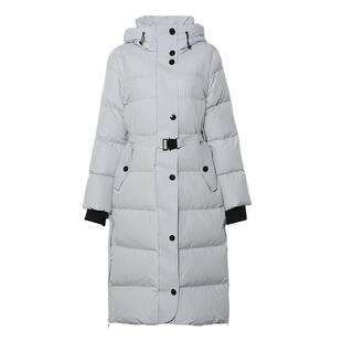 DPLAY【90白鸭绒】冬季蓝色简约羽绒服中长款连帽保暖外套女