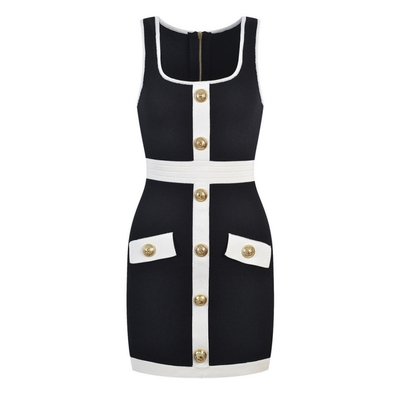 小巴风名媛针织U领连衣包臀短裙