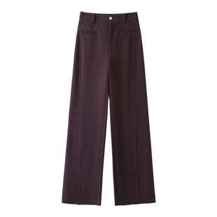 韩氏伊人高级感窄版阔腿裤女2024新款冬季加厚裤子小个子直筒裤子