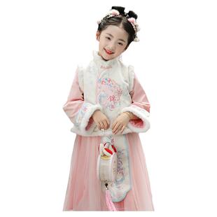汪小荷童装汉服中式女童套裙秋冬新款国风加绒两件套古风拜年服