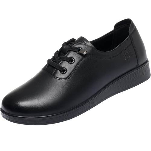 木林森妈妈鞋真皮舒适单鞋女士皮鞋牛皮中老年平底软底防滑女鞋子