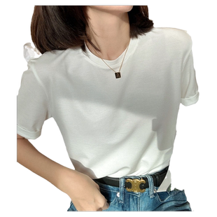 2025新款冰丝冰感高端白色短袖T恤女打底上衣垂感百搭圆领体恤