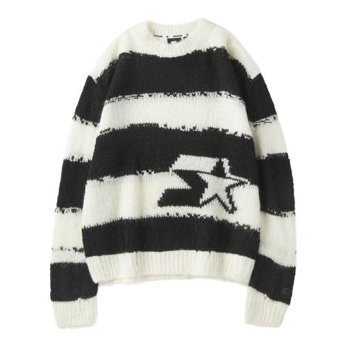 张颜齐同款毛衣STARTER新款慵懒风秋冬黑白条纹休闲长袖针织衫