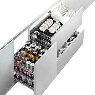 悍高希勒橱柜拉篮抽屉式铝合金黑晶玻璃厨房收纳篮碗架调味品篮