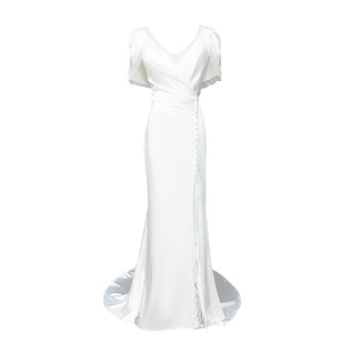 法式缎面轻婚纱新娘高级质感迎宾出门纱简约小个子拖尾旅拍礼服