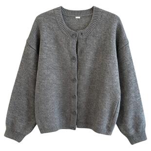 经典百搭灰色针织开衫女秋季宽松慵懒风百搭高级感外套中长款衣